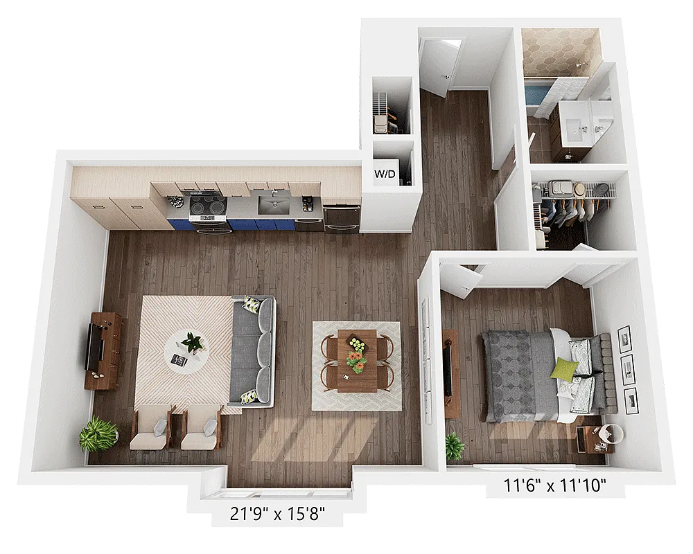 Floor plan One Bedroom A1EE