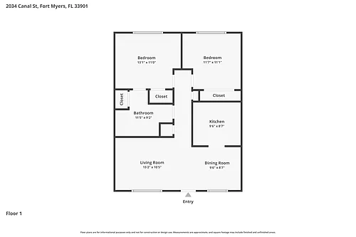 Floor plan Two Bedroom One Bathroom