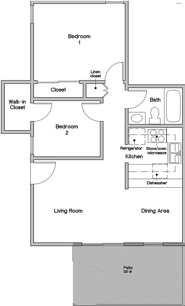 Floor plan 2 Bedroom 1 Bath