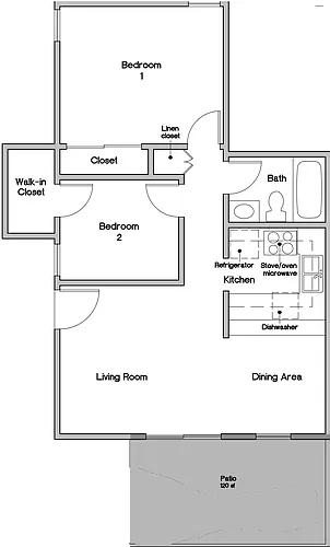 Floor plan 2 Bedroom 1 Bath