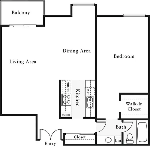 Floor plan 1 Bedroom L - No W/D