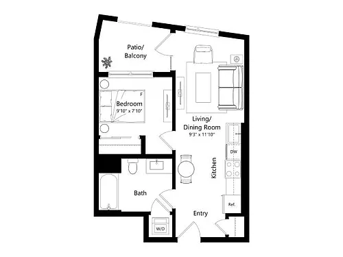 Floor plan 1K - 1 Bed 1 Bath