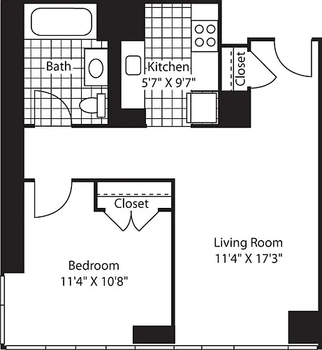 Floor plan 1 Bedroom L Line floors 17-41