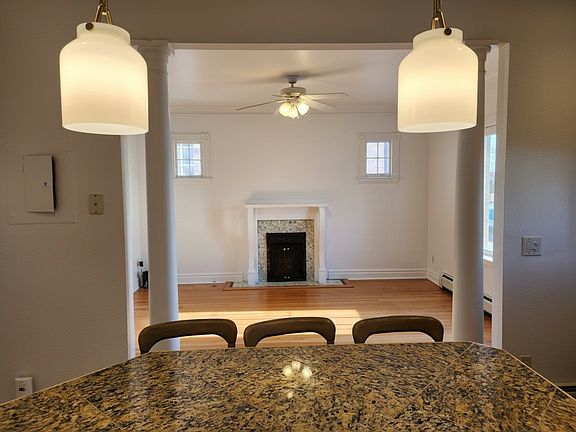 Kitchen & Living Room with Fireplace