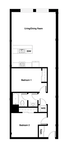 Floor plan Two-Bedroom One-Bathroom