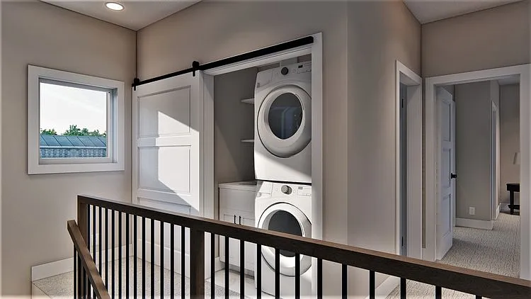 Washer and dryer on third floor rendering.