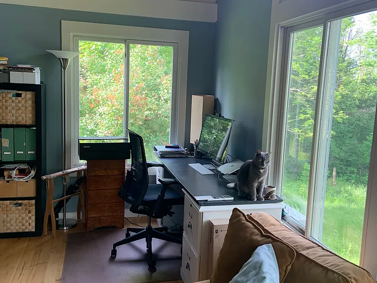The office is in the same space as the TV