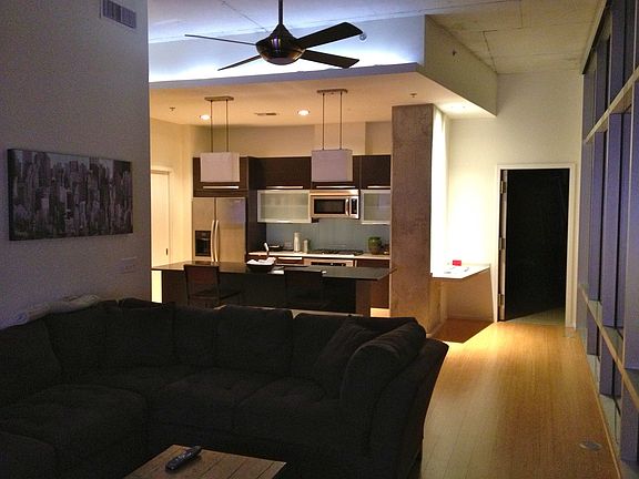 Living rm to kitchen @ night