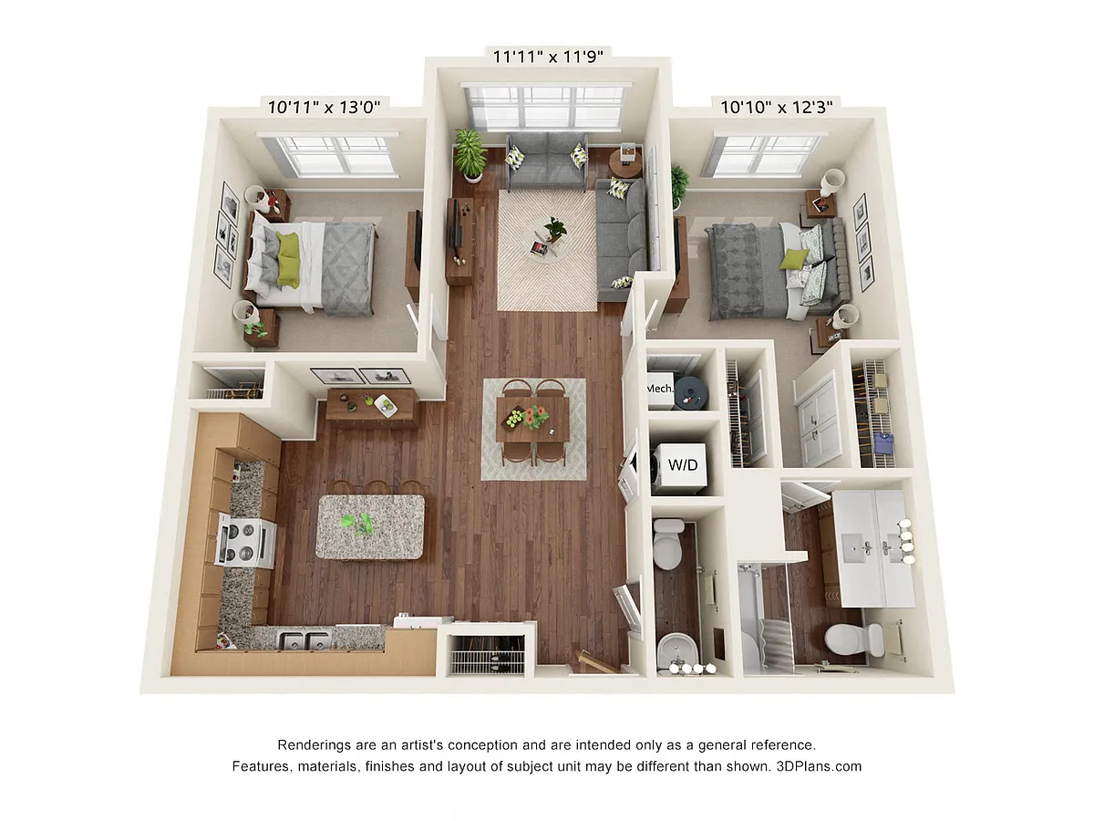 Floor plan Two Bedrooms - B7 (Audio/Visual Accessible)