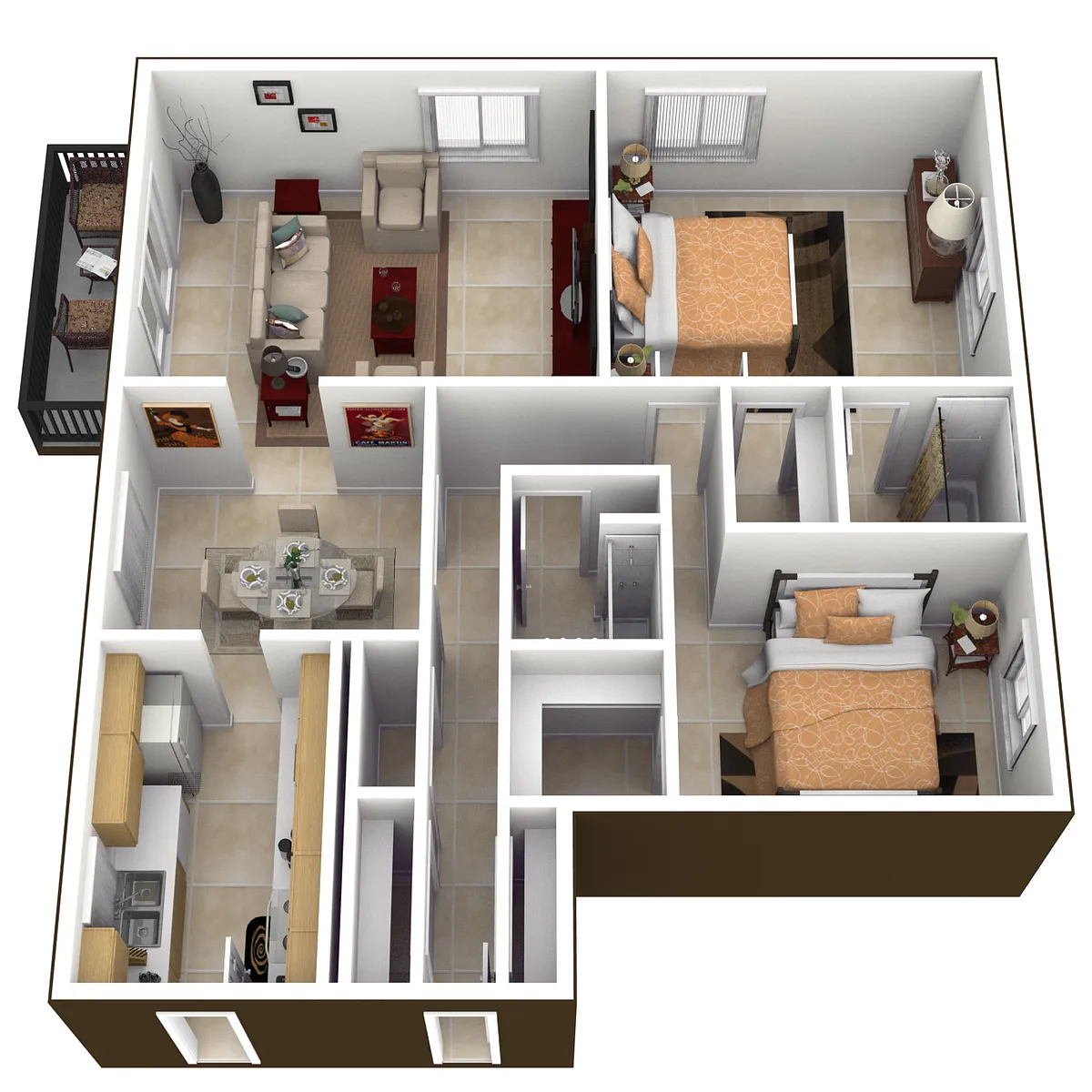 Floor plan 2 Bedroom, 2 Bathroom