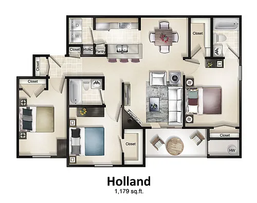 Floor plan 3 Bedroom 2 Bath with Balcony or Patio Holland