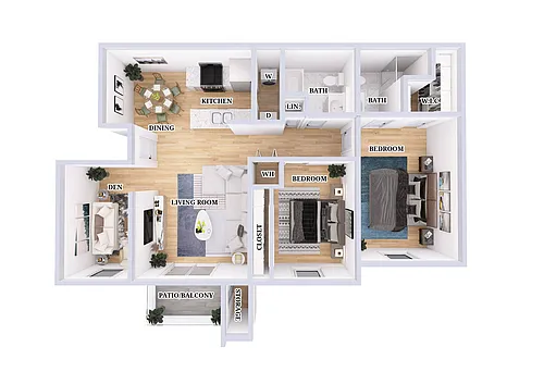 Floor plan 2 Bed, 2 Bath + Den - 1148 Sq. Ft.