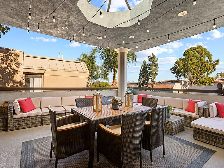 Rooftop lounge and dining area.