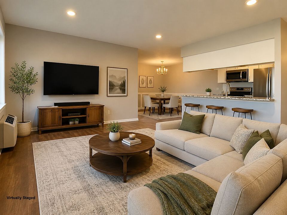 Virtually staged family room and dining room