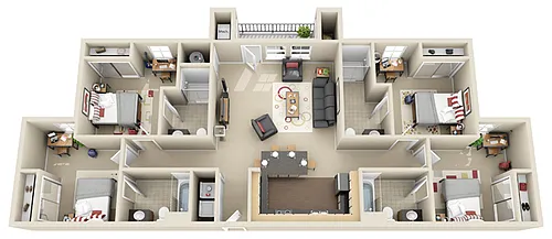 Floor plan 4 Bed 4 Bath - Emerald - Priced Per Room