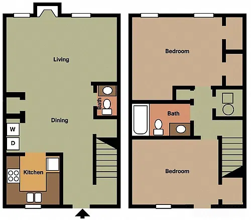 Floor plan 2 BR 1.5 Bath TH