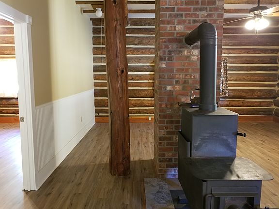 wood stove and living room
