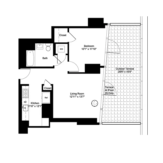 Floor plan One Bedroom E 20