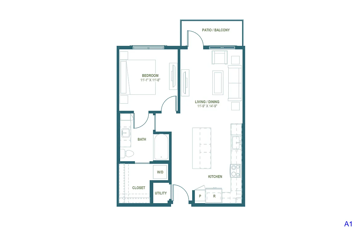 Floor plan A1 | 1 Bed | 1 Bath