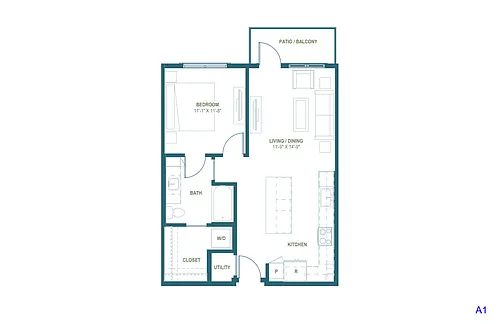 Floor plan A1 | 1 Bed | 1 Bath