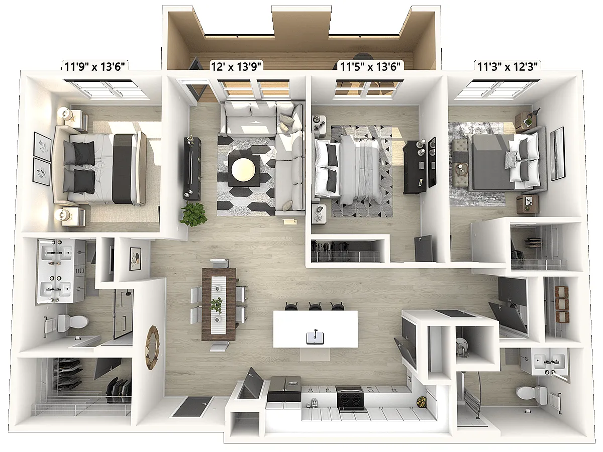 Floor plan D12 - 3 Bedroom 2 Bathroom