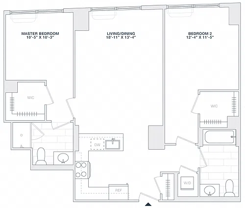 Floor plan 2 BED 2 BATH 1025 RSF