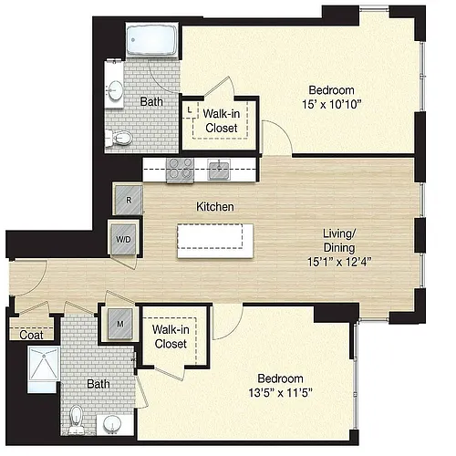 Floor plan Tier 54.0 - 2 Bed/2 Bath
