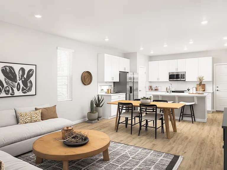 Large kitchen island with bar seating.