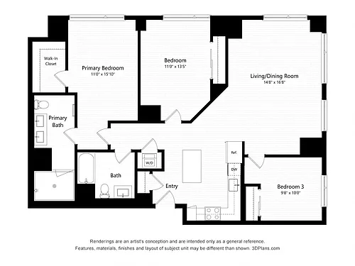 Floor plan D7P1 - Three Bedroom