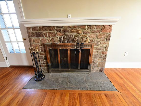 Stone gas fireplace.