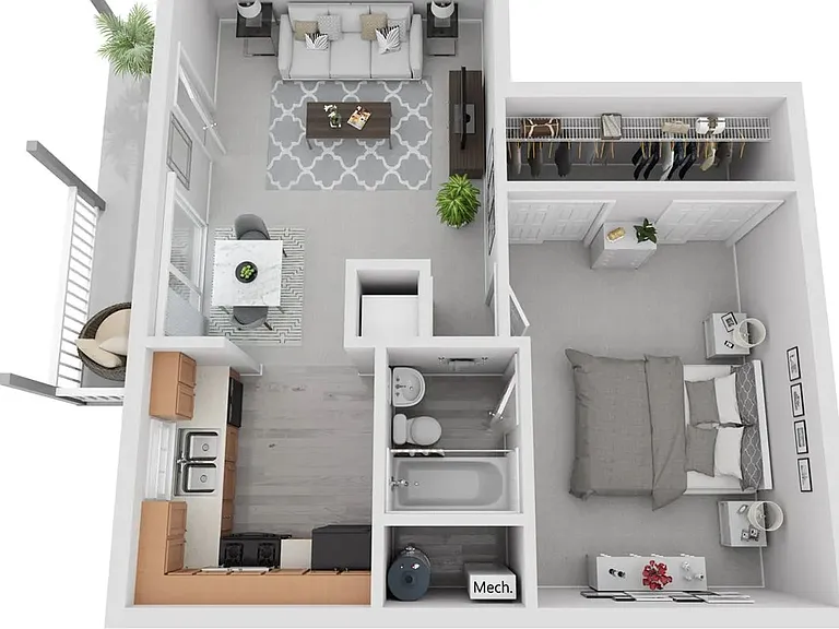 A photo of our 1x1 floor plan, The Barrett.