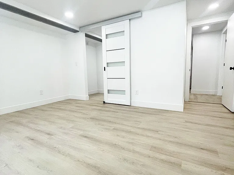 Bedroom with barn door walk in closet