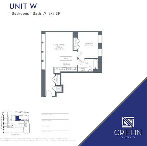 Floor plan W 1 Bedroom 1 Bath