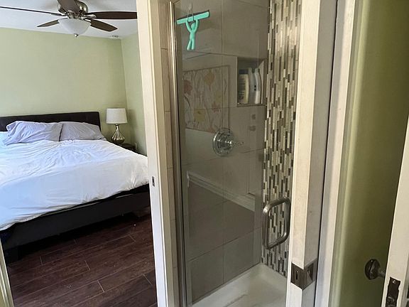 shower with pocket doors