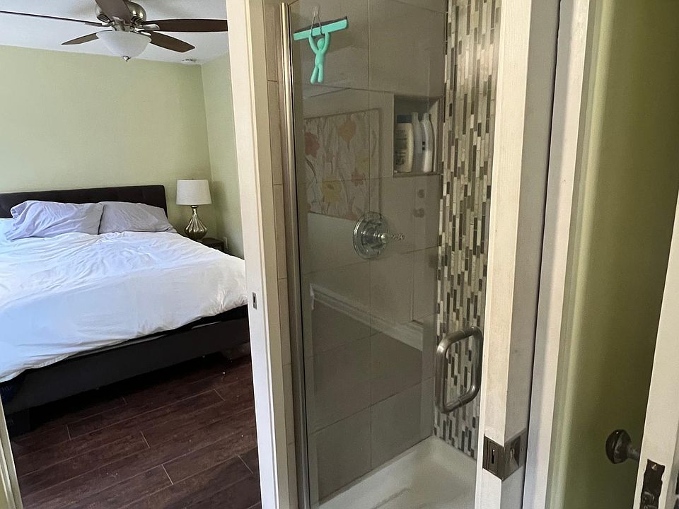 shower with pocket doors