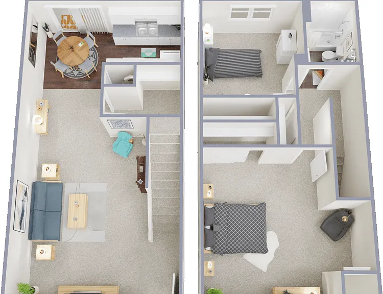 2 Bed Townhome Floorplan Diagram