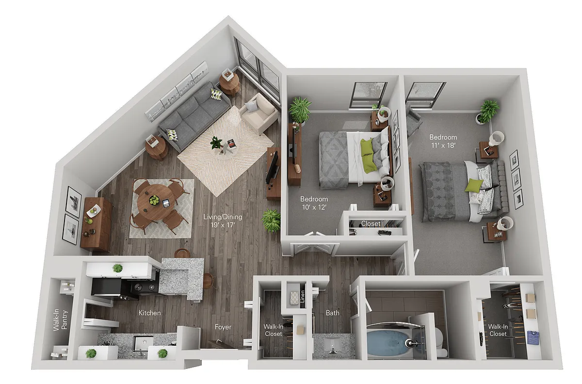 Floor plan Coolidge - 2 Bed, 1 Bath