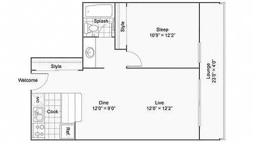Floor plan Renovated 1 Bed 1 Bath