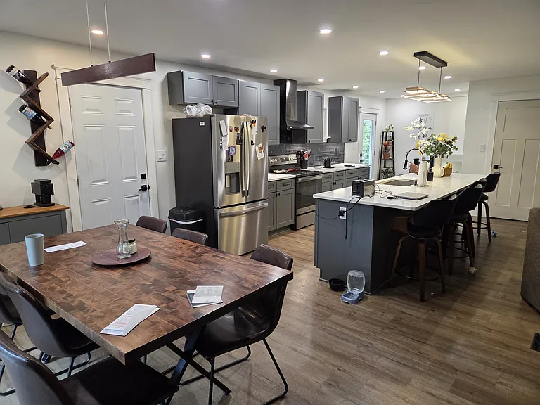 Shared kitchen and dining space