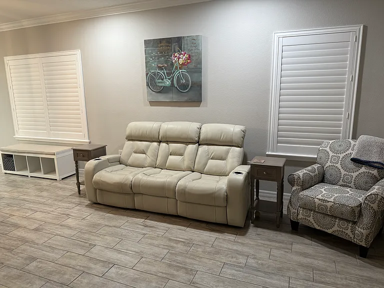 Living Room - leather couch - power recliners on 2 seats
