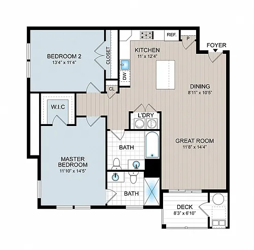 Floor plan 2 Bedroom 2 Bathroom L Elevator