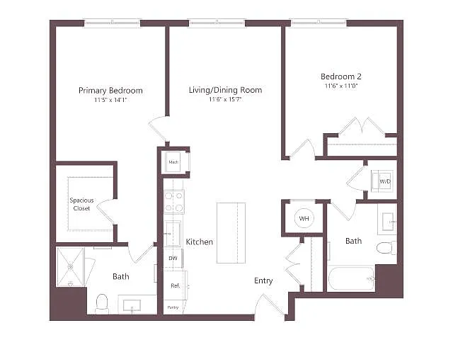 Floor plan B2.1 | 2 Bed | 2 Bath
