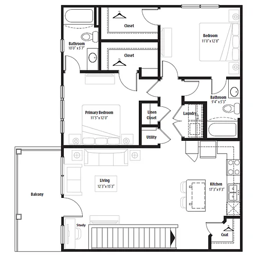 Floor plan 2 Bedroom (Veranda)