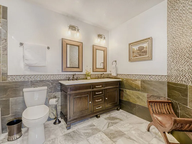 second bath with large shower and double sinks