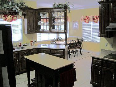 The unique kitchen opens up to an oversized breakfast room