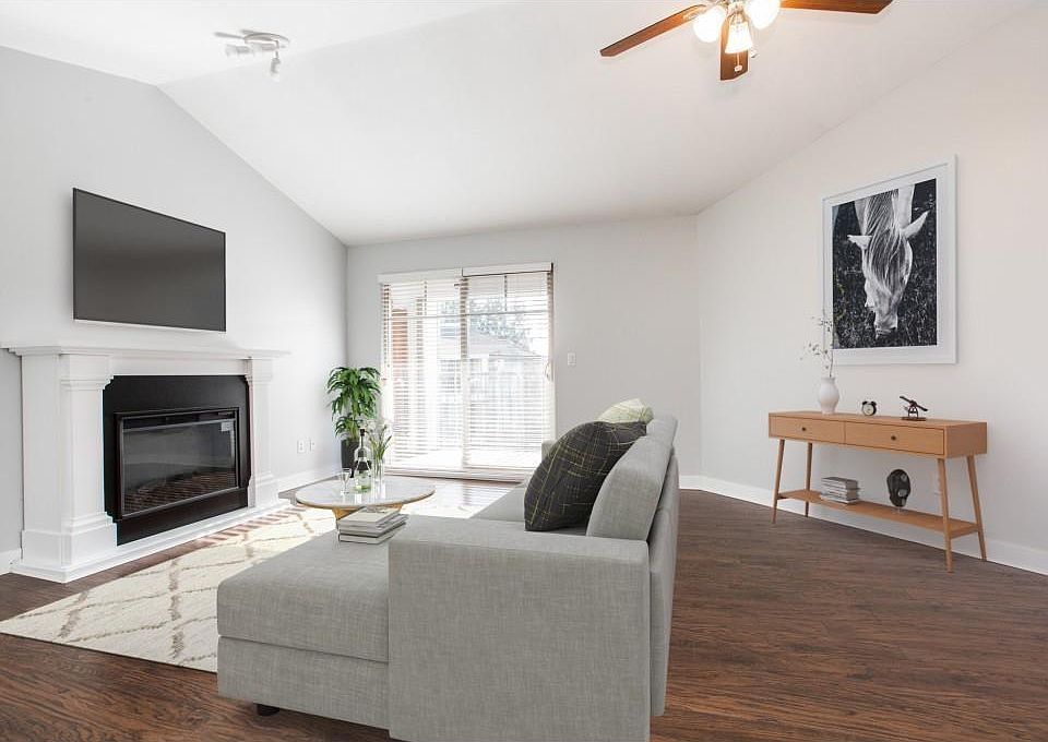 Spacious living room with vaulted ceilings