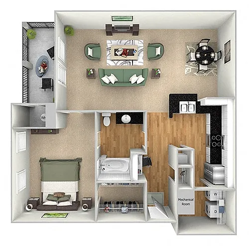 Floor plan A1A (1x1 Island Park )