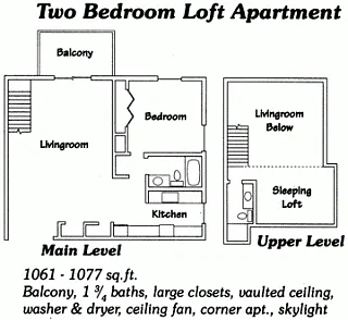 Floor plan 2 Bedroom 1 3/4 Bath Loft