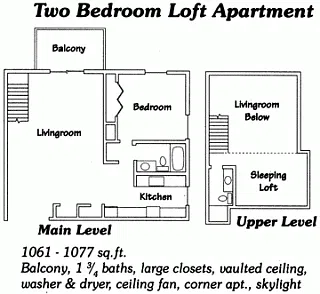 Floor plan 2 Bedroom 1 3/4 Bath Loft