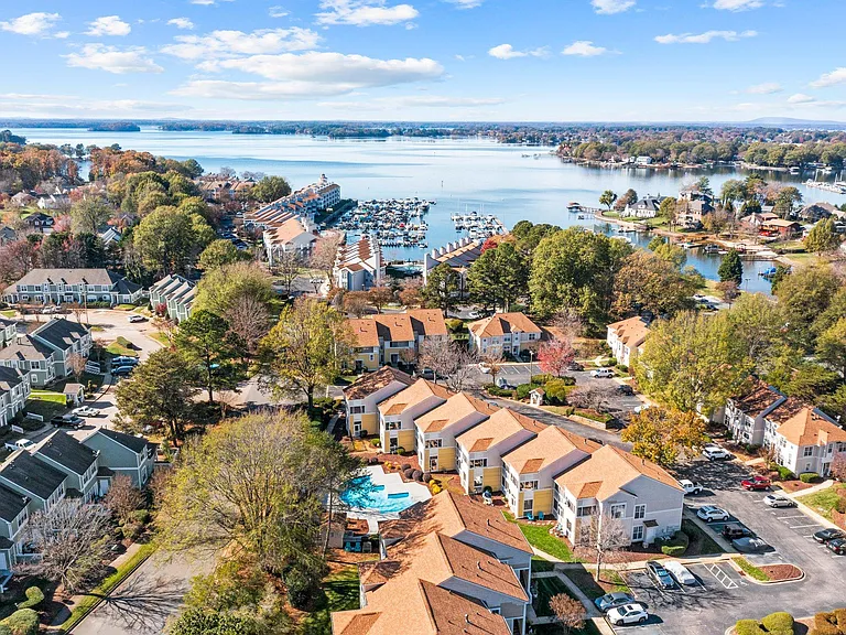 Aerial view of lake access neighborhood.